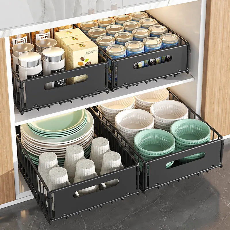 Extendable Spice Drawer Kitchen Carbon Steel 37.5cm Black Cabinet Organizer Pull-Out Spice Rack Deep Cabinet Storage Tray | Sansoti