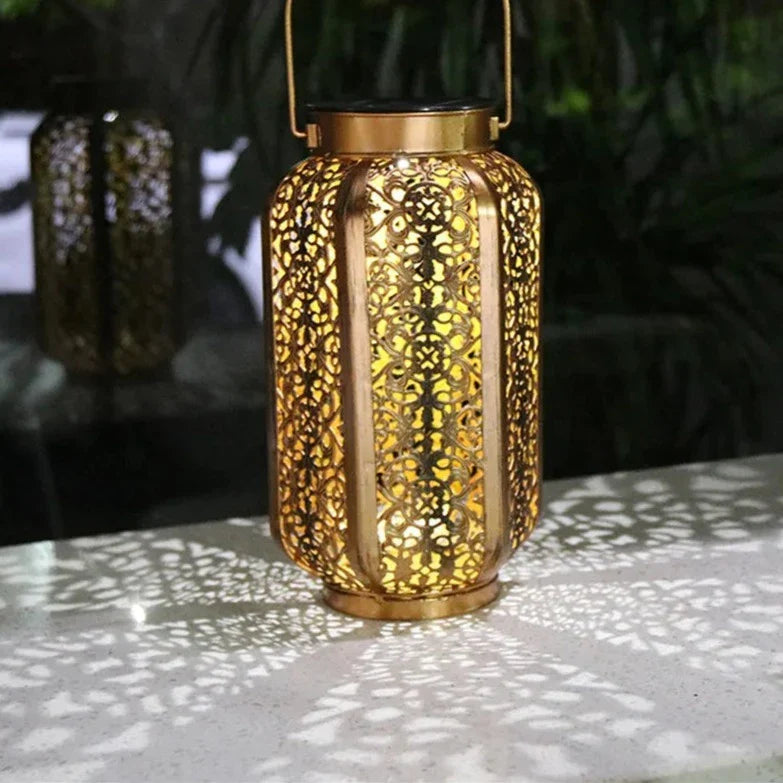 Geometric Solar Garden Lantern Art Deco Design Bronze Iron LED Automatic | Sansoti