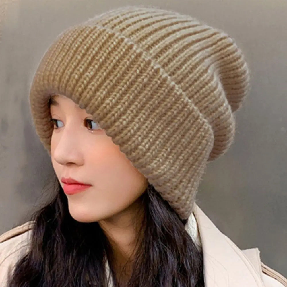 Gestrickte Baumwollmütze Unisex Beanie Winterkopfbedeckung Hip-Hop Streetwear Wärme Einfarbig Skatewear | Sansoti
