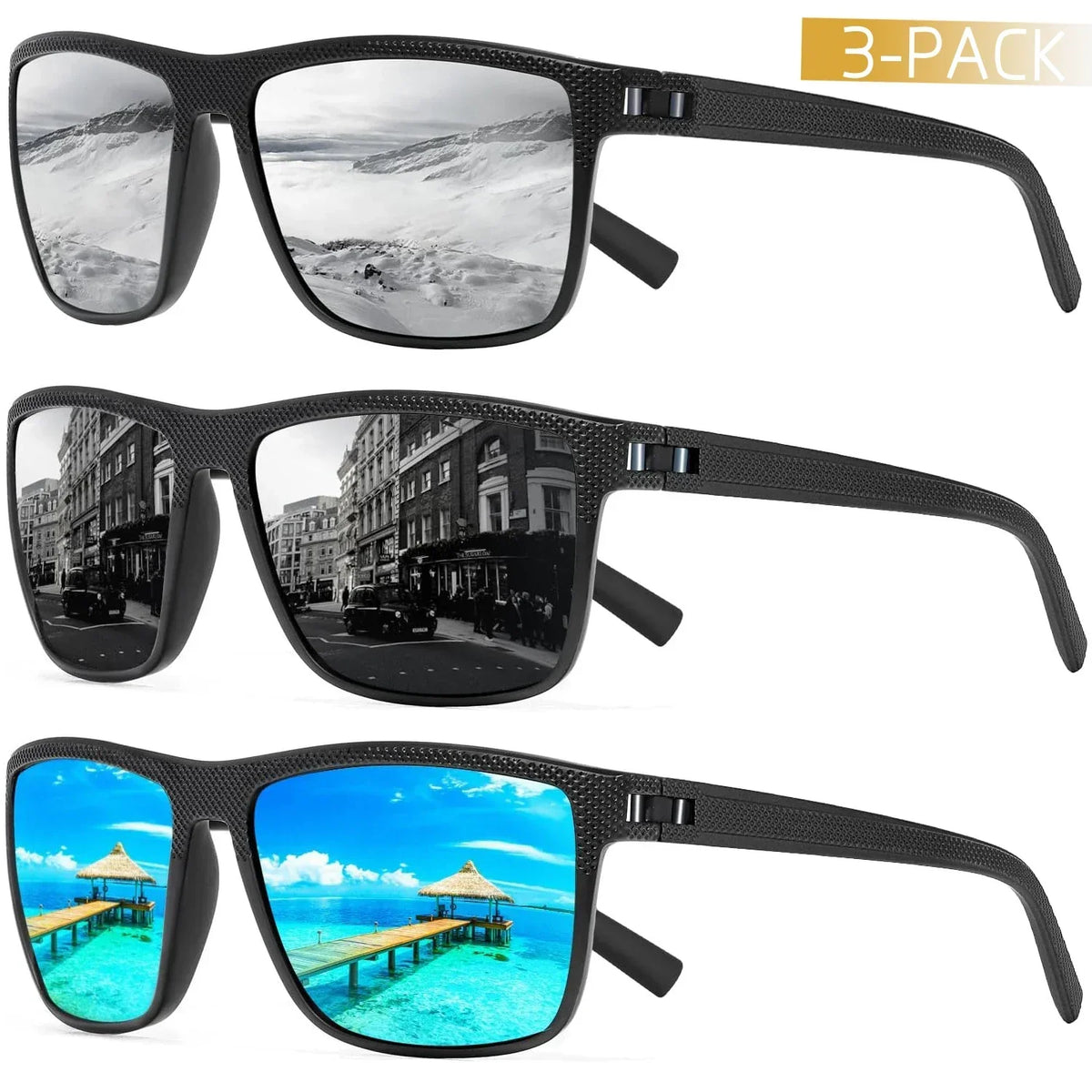 Polarized Sunglasses Set of 3 Pieces UV400 Protection Lightweight Frame | Sansoti