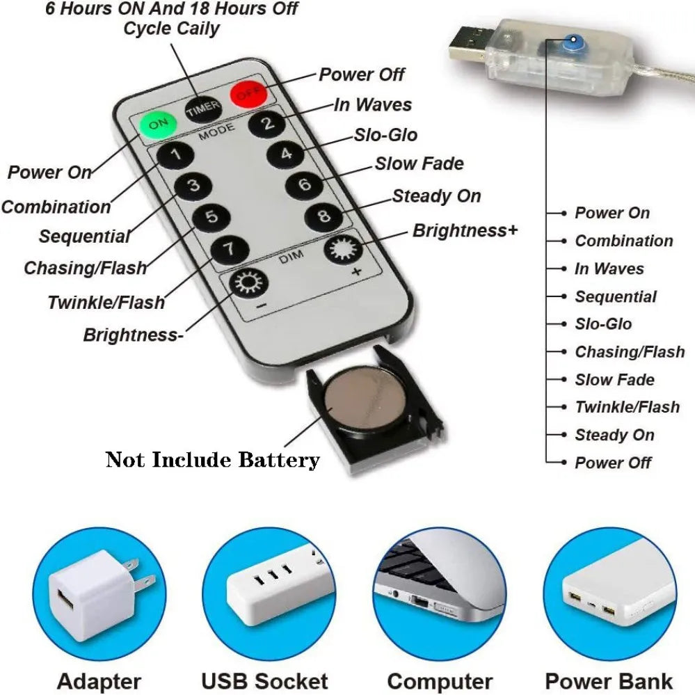 USB Gordijn Lichtslinger 3-6 Meter LED Verlichting met Afstandsbediening 8 Modi Warm Wit Sfeerlicht Decoratie | Sansoti