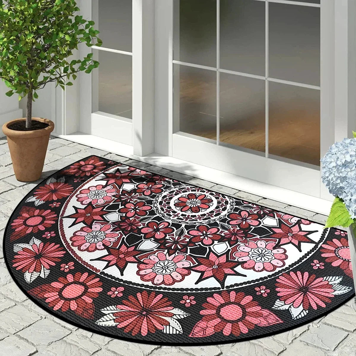 Semicircular Doormat Vintage Mosaic Pattern Non-Slip Outdoor Mat Balcony Entrance Porch Patio 60x90cm Weather-Resistant | Sansoti