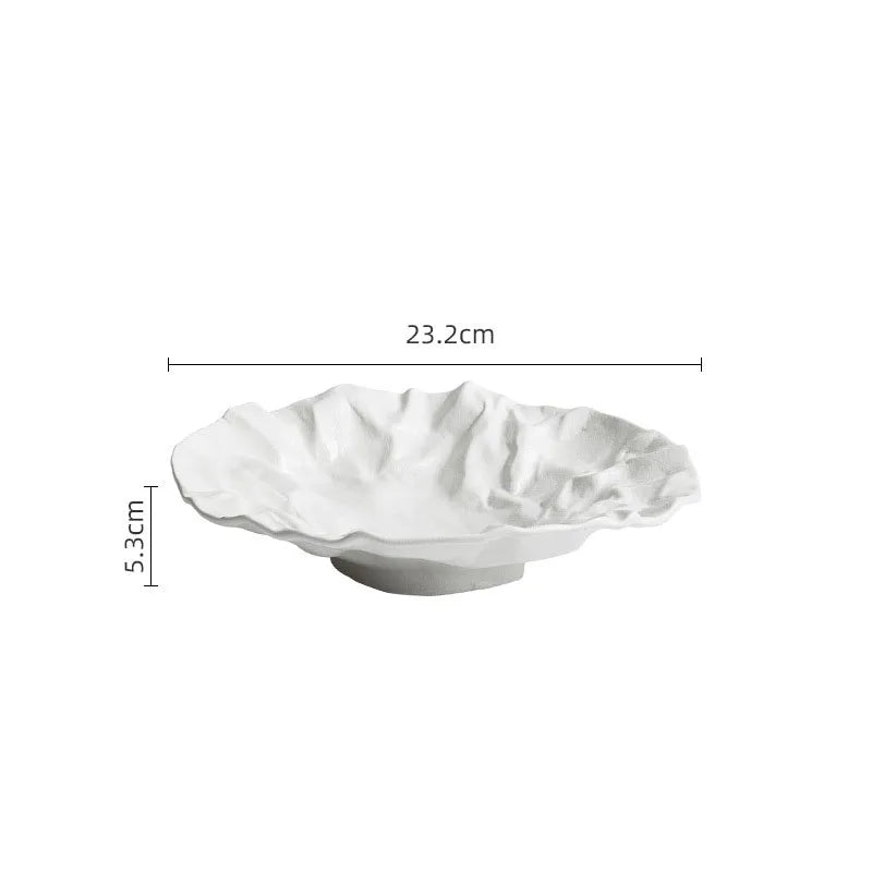 Ceramic Bowl with Tide Ripple Effect White Black Coastal Tableware 23cm 28cm | Sansoti