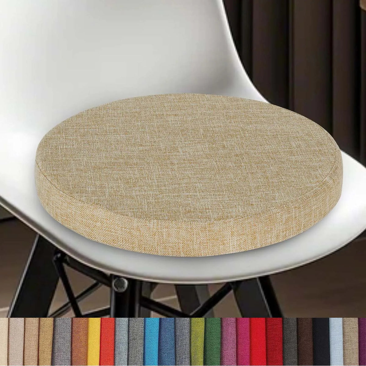 Coussin d’assise rond en coton-lin lavable avec fermeture éclair 30-60 cm pour chaise de salle à manger, tabouret de bar, cuisine, bureau et chaise de jardin | Sansoti