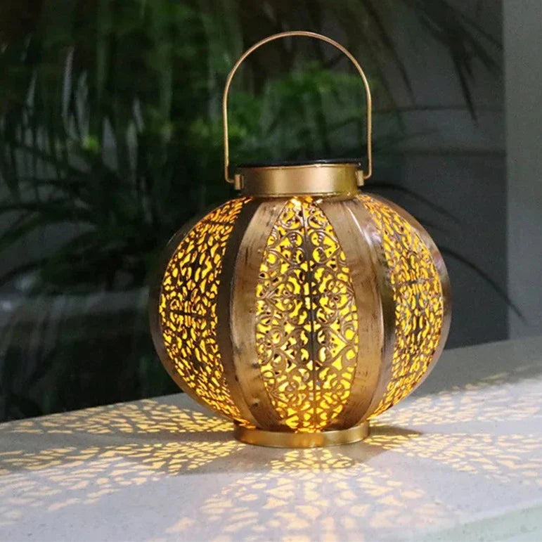 Geometric Solar Garden Lantern Art Deco Design Bronze Iron LED Automatic | Sansoti