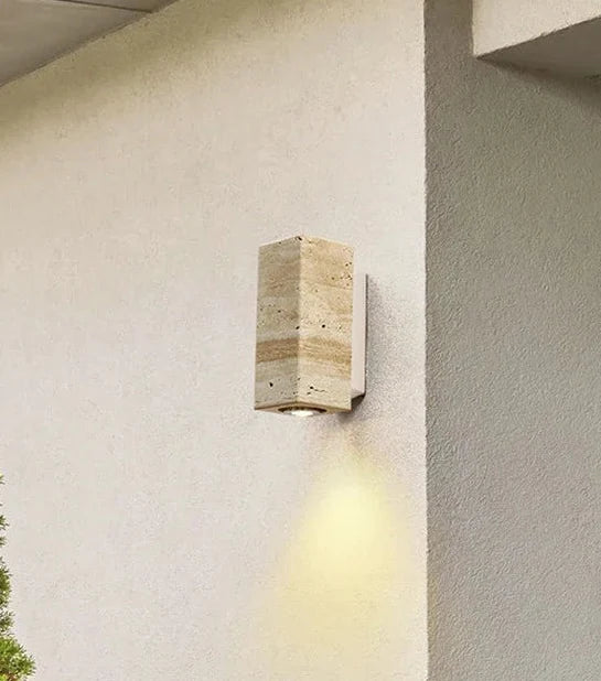 Wandlamp Travertin Steen Geel Rond Vierkant LED Warm Licht voor Slaapkamer Gang Hal Studeerkamer Woonkamer | Sansoti