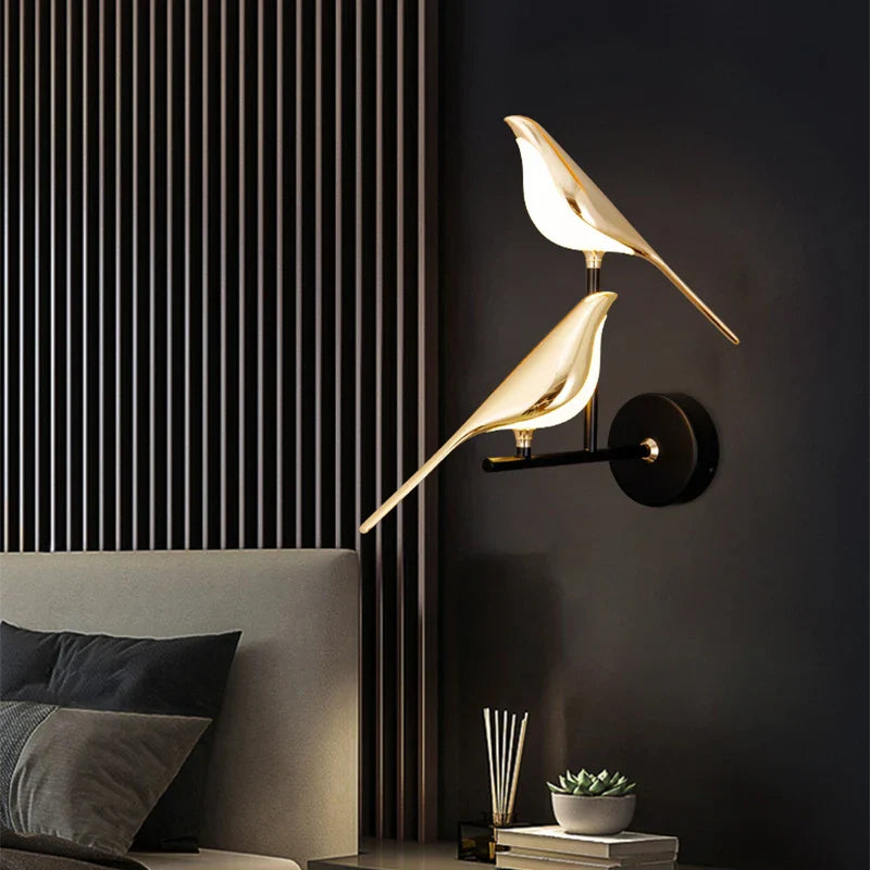 Designer LED wall lamp in bird shape – Golden wall lamp with warm light | Sansoti