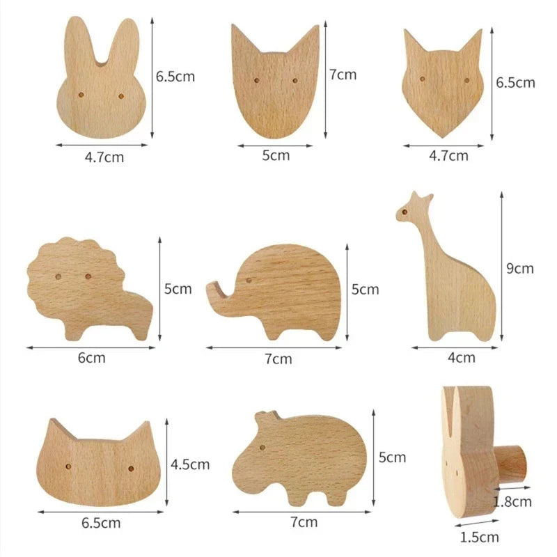 Crochets muraux en bois animaux autocollants, porte-manteaux pour chambre d'enfant, design scandinave, décoration murale | Sansoti