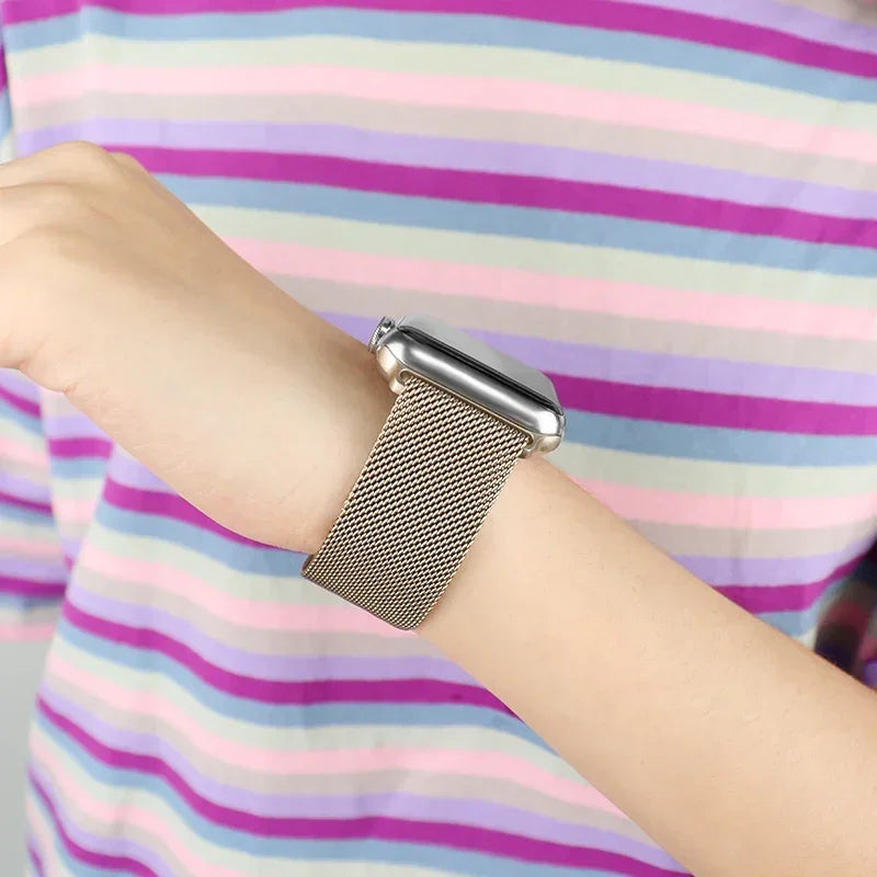Mediolański pasek do zegarka z siatki ze stali nierdzewnej, regulowany, z magnetycznym zapięciem, do smartwatcha 38–49 mm, akcesorium na nadgarstek | Sansoti