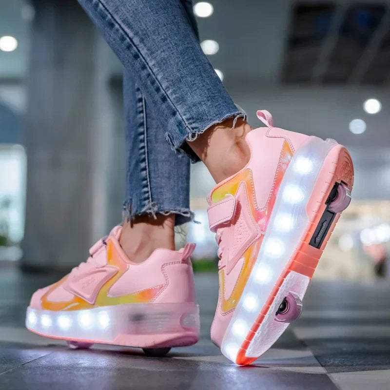 LED Rollschuhe Kinder Synthetisch Rosa mit Beleuchtung Rollschuhe Sneakers mit Rollen zum Spielen im Freien | Sansoti