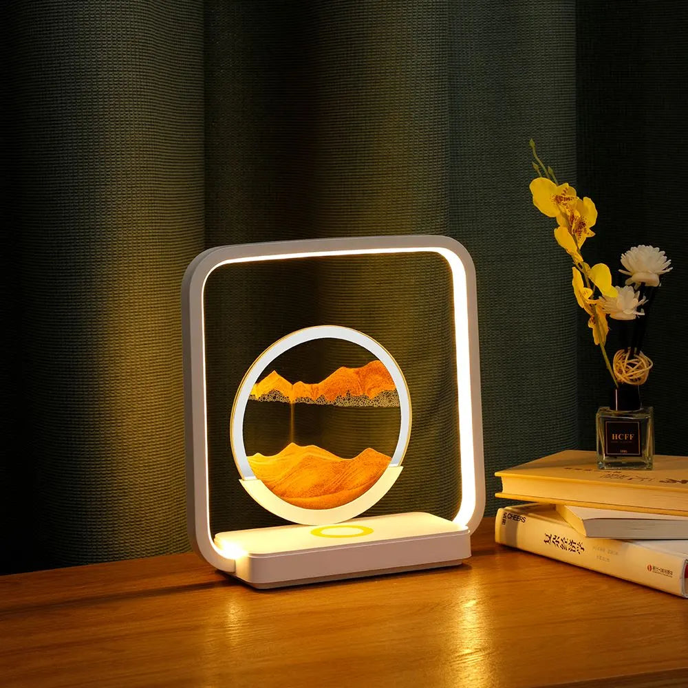 Sand Art Night Light with Wireless Charging Spot – Gracefully Moving Sand & LED Lighting for Bedroom Desk Decoration | Sansoti