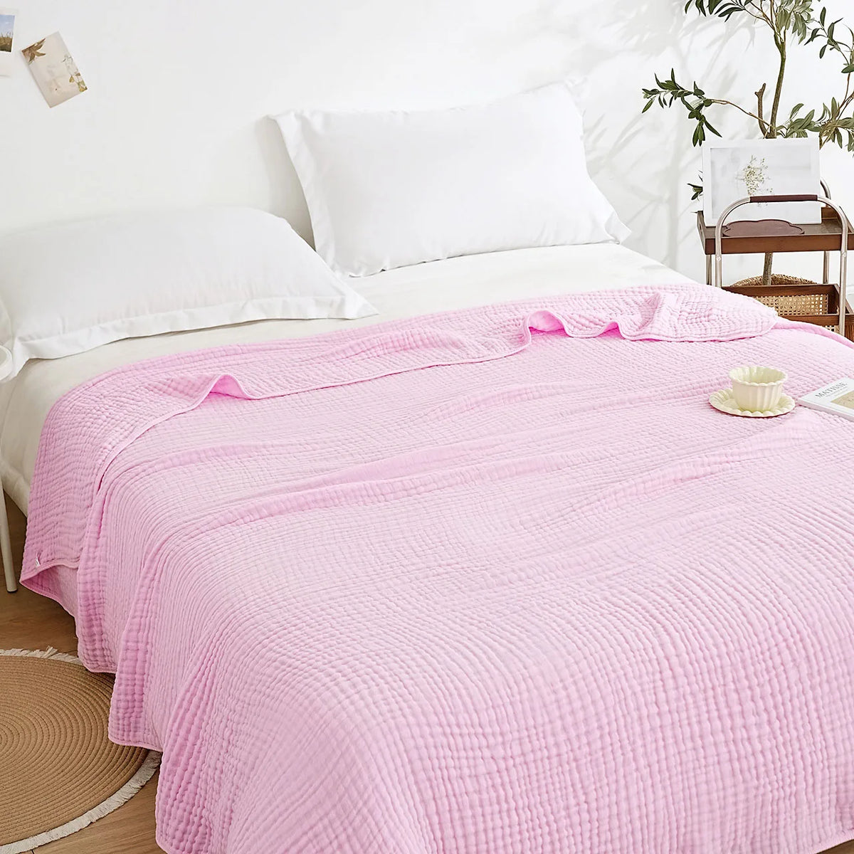 Plaid en mousseline 6 épaisseurs 100 % coton Doux Respirant Léger pour chambre à coucher canapé sofa voyage | Sansoti