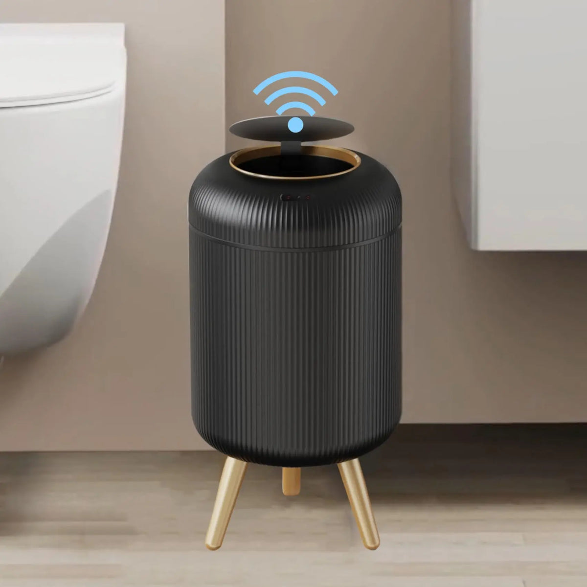 Trash Can Sensor Automatic 10L White Green Black Wooden Legs Living Room Bathroom 0.3s Infrared Lid Smart Garbage Bin Kitchen | Sansoti