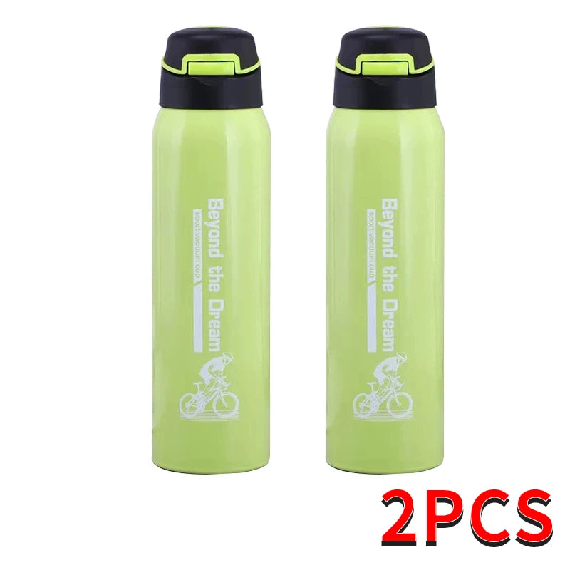 Thermosfles Fiets 500ml Dubbelwandig RVS Drinkfles Sportdop Draagkoord Isolatie Temperatuurbehoud Waterfles | Sansoti