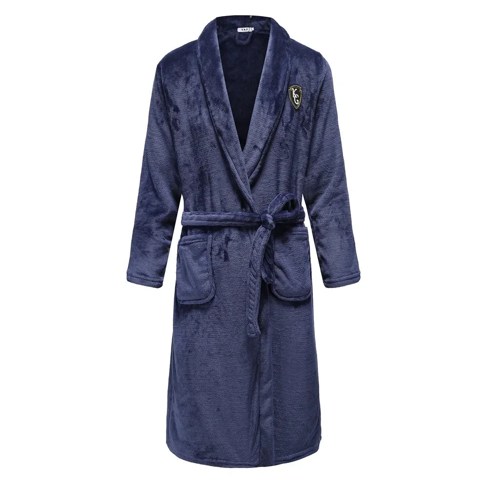 Zachte Fleece Herenbadjas Kimono Stijl Lang Model voor Herfst Winter Lounge Thuiskleding Comfortabel | Sansoti