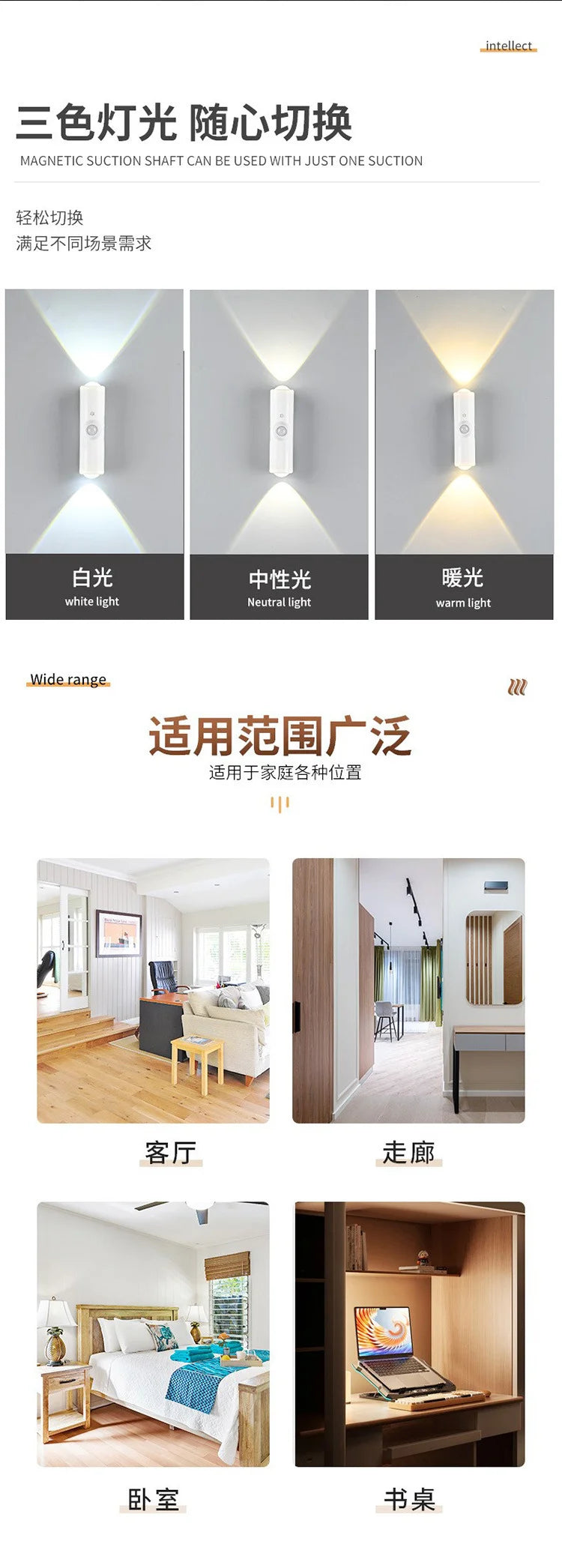 Wireless Night Light with Motion Sensor, 7 Colors, Rechargeable LED Mood Lighting for Bedroom and Bathroom | Sansoti