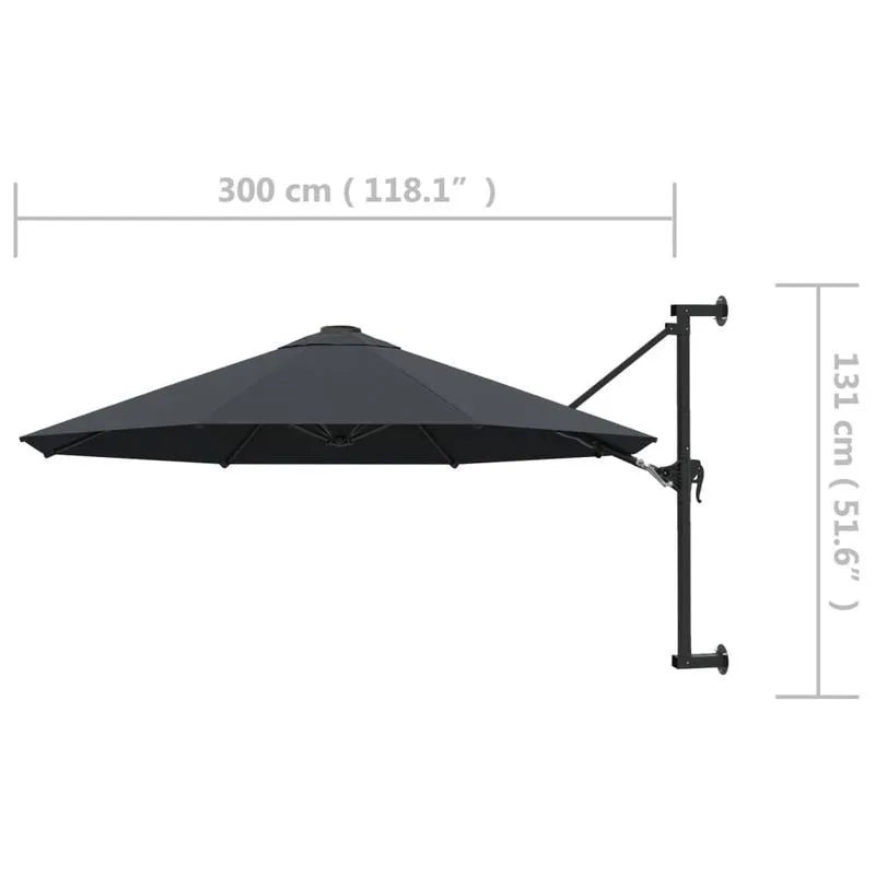 Semi-circular wall-mounted sunshade 300 cm Anthracite Balcony Terrace Garden Parasol with Crank System UV Protection | Sansoti