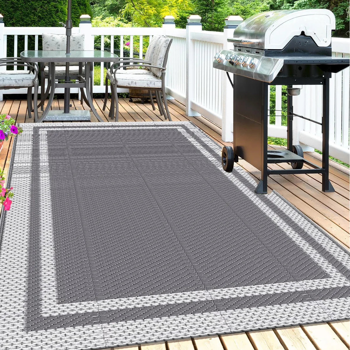 Alfombra de exterior gris impermeable de PP 120x180cm, alfombra de jardín plegable para terraza, balcón, camping, pícnic, esterilla y alfombra de exterior | Sansoti