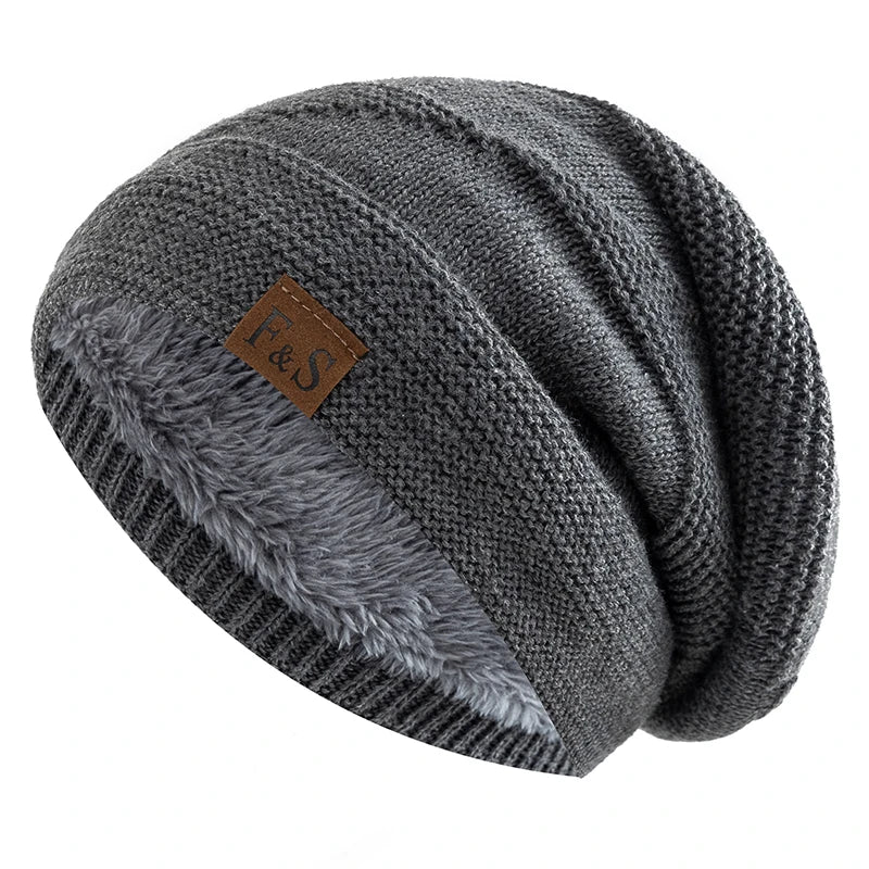 Gestrickte Slouchy-Beanie-Wintermütze mit Fleecefutter, Unisex, lässige Streetwear, für Erwachsene, Kopfumfang 56-60cm | Sansoti