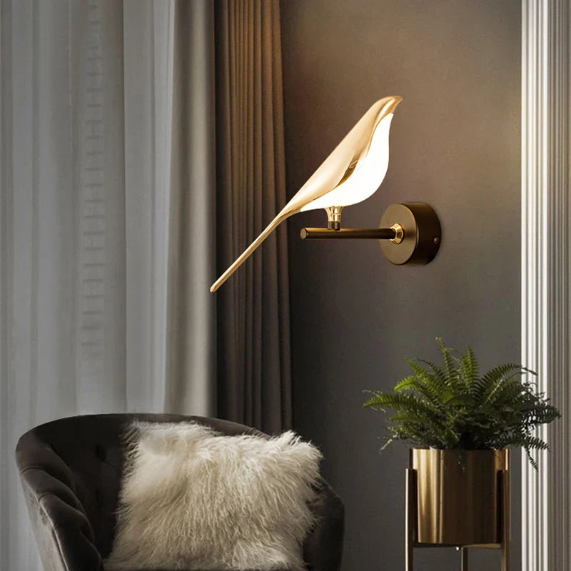 Designer LED wall lamp in bird shape – Golden wall lamp with warm light | Sansoti