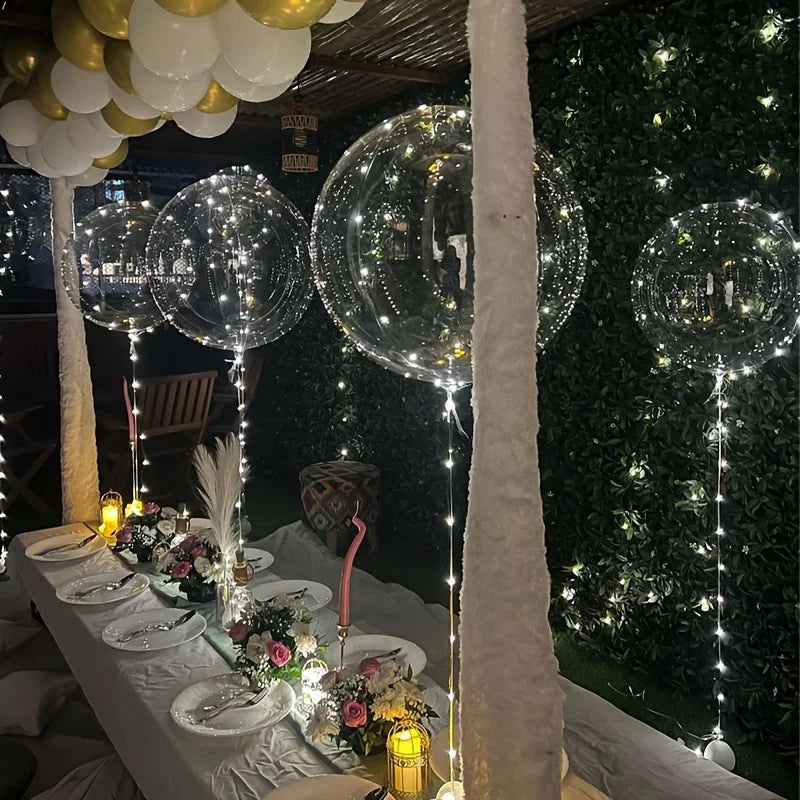 Transparente Partyballons mit LED-Beleuchtung 50 cm, 5 Stück, Lichterketten, Partydekoration, Veranstaltungen | Sansoti