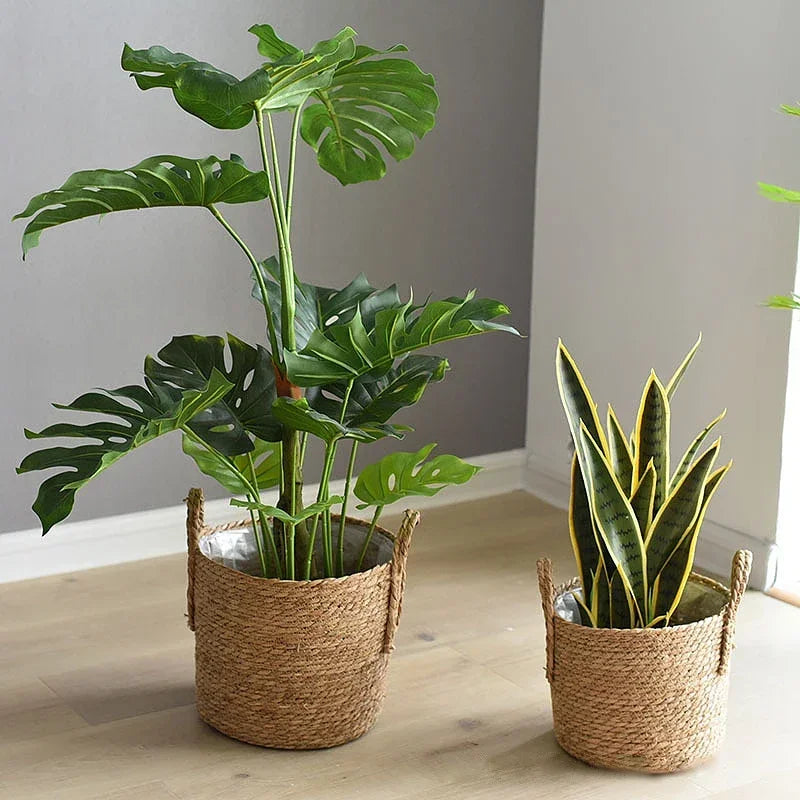 Plant basket woven seagrass natural S-L living room balcony handmade flowerpot basket rattan indoor boho decoration | Sansoti