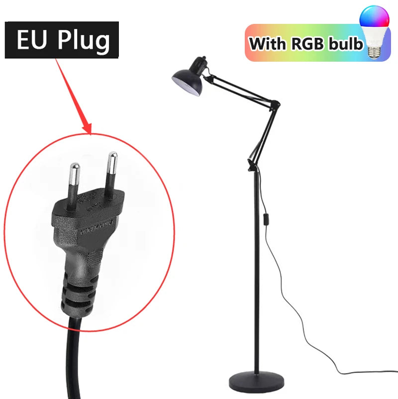 Floor Lamp Adjustable With RGB Lamp Dimmable Reading Lamp Black With Swivel Arm E27 | Sansoti