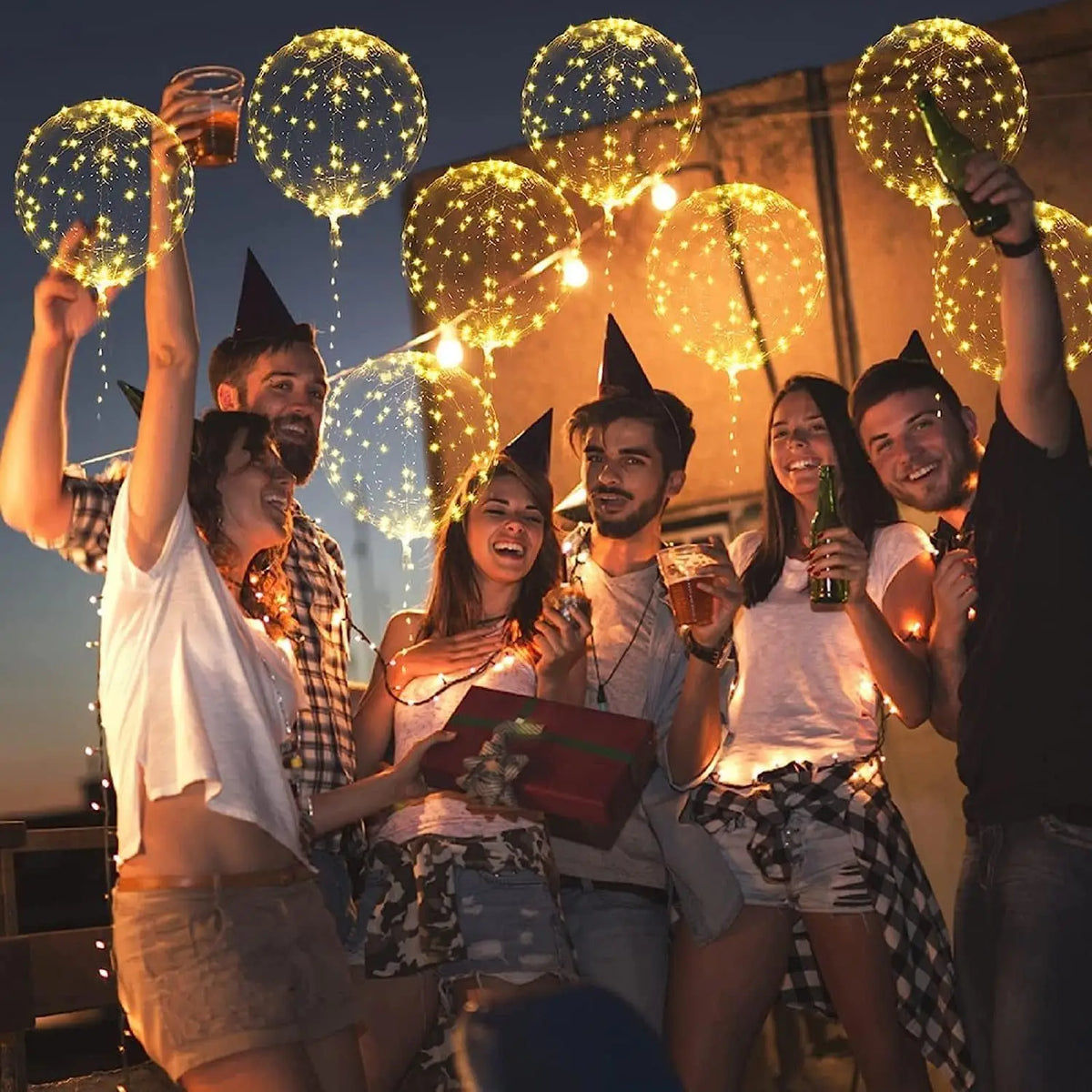 Lot de ballons transparents lumineux de 50 cm avec guirlande LED blanc chaud pour l’éclairage de fête et une décoration chaleureuse | Sansoti