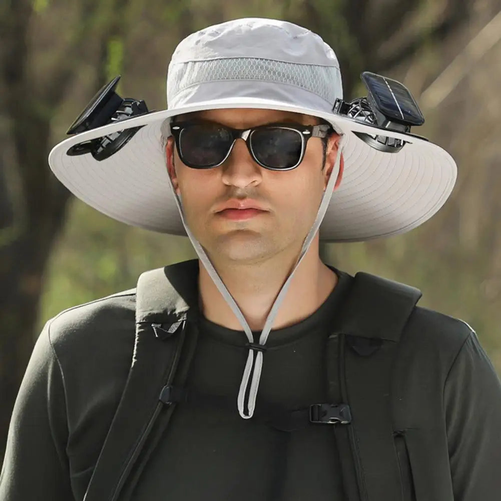 Zonnepaneel Hoed met Ventilator Brede Rand UPF 50 UV Bescherming voor Wandelen Vissen Tuin Kamperen Outdoor | Sansoti