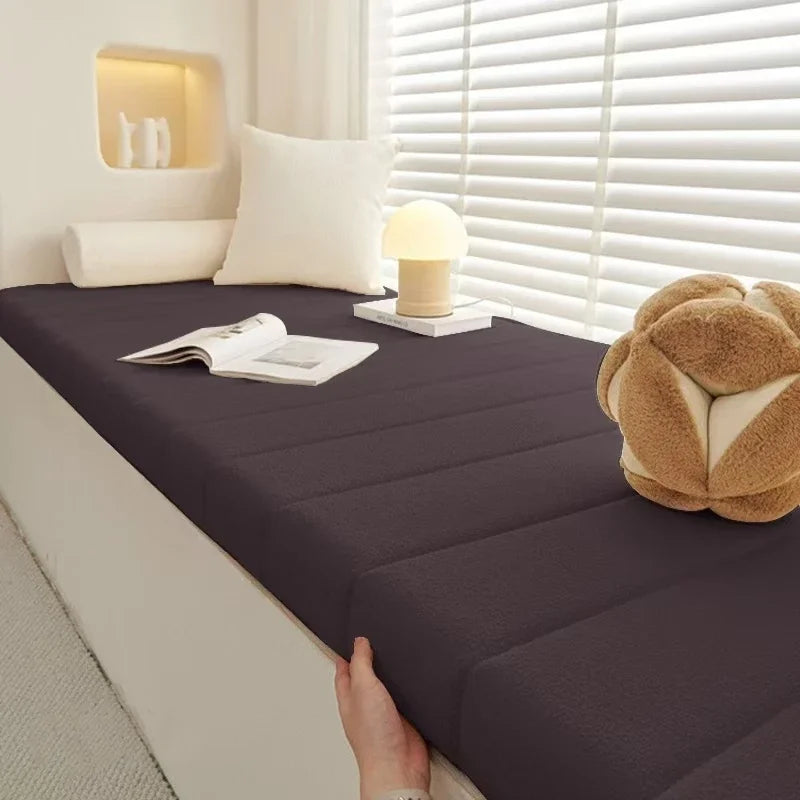 Brown cushions - Custom Teddy Velvet Bay Window Seat Long Bench Cushion Seat Pad Long Mattress Padding Chair Seat Pad Decorative Pads Swings