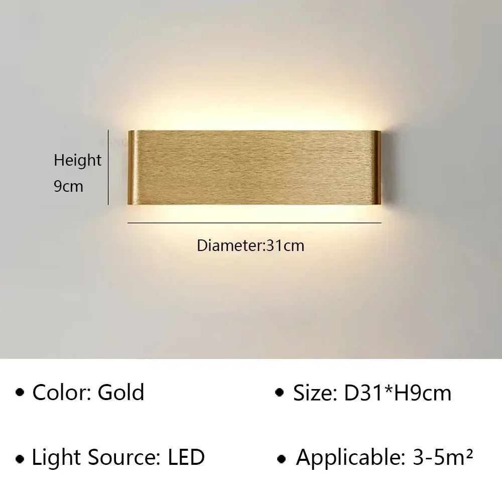 LED Wall Light Modern Aluminum Acrylic 30cm Warm White Black Gold Bedroom Hallway Bathroom Minimalist Design | Sansoti
