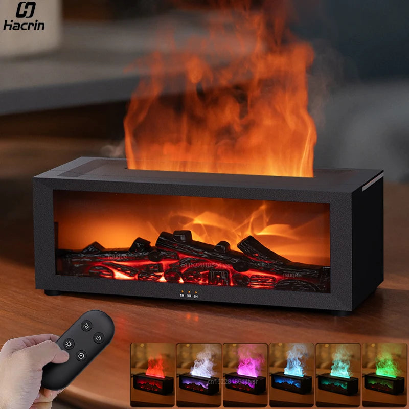 Fireplace Humidifier Flame 150ml 7 Colors Aroma Diffuser Remote Control Bedroom Living Room Fragrance Dispenser Timer | Sansoti
