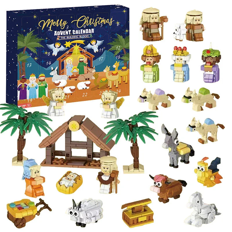 Miniatuur Kerstfiguren Adventskalender 24 Dagen Nativity Scene Klassiek Kerst Tafereel Decoratie Woonkamer | Sansoti