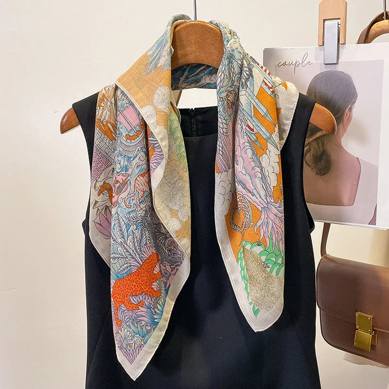 Quadratisches Bandana 68x68cm mit Baumwollprint, Kopftuch für Damen, Haar- und Halstuch, multifunktional für alle vier Jahreszeiten | Sansoti