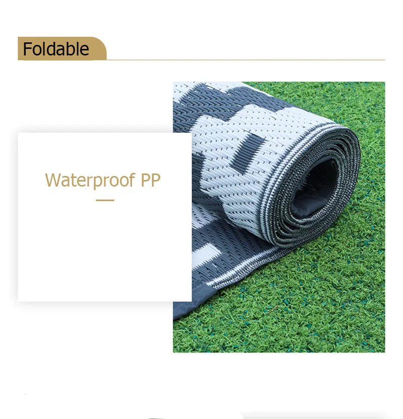 Alfombra de exterior gris impermeable de PP 120x180cm, alfombra de jardín plegable para terraza, balcón, camping, pícnic, esterilla y alfombra de exterior | Sansoti