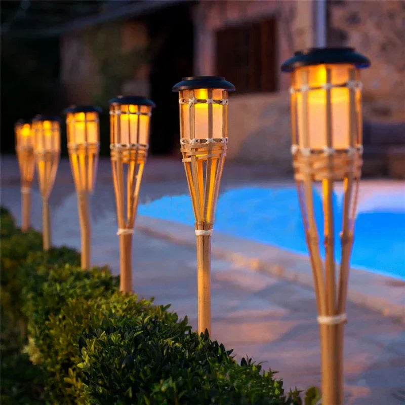 Solar Garden Torches with Flame Effect - Flickering Light - Automatic Twilight Sensor - Weatherproof for Garden Terrace Path - Set of 5 | Sansoti