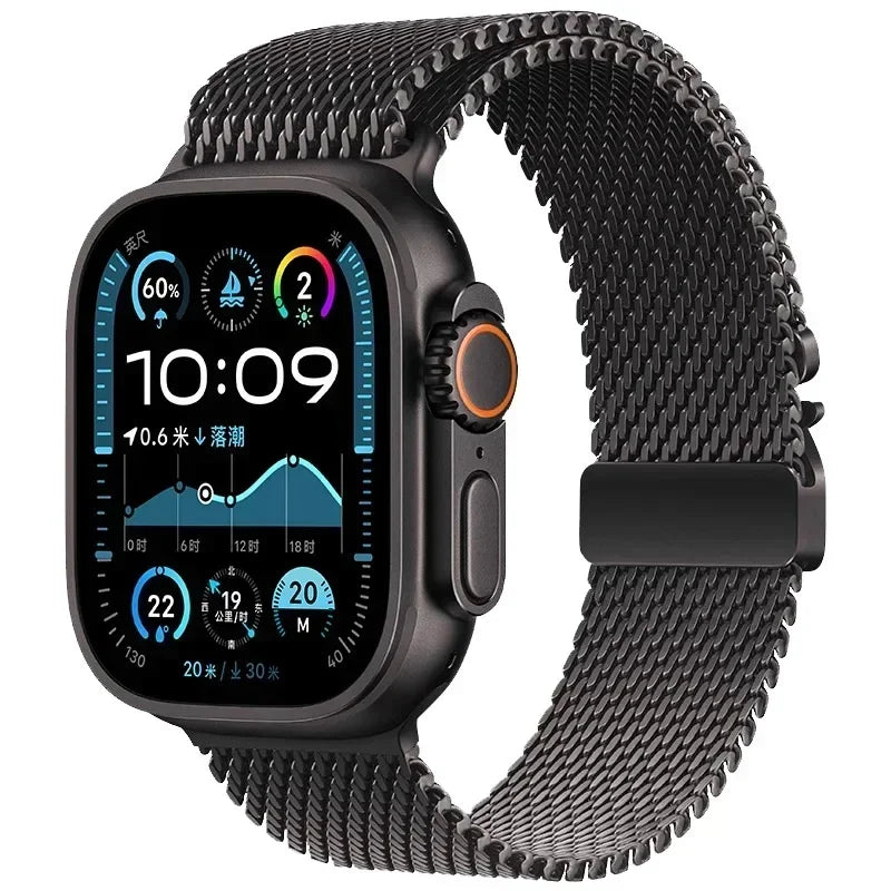 Tytanowy mediolański pasek do smartwatcha, czarny lub szary, regulowany 38–49 mm, uniseksowy, stylowy i wygodny | Sansoti