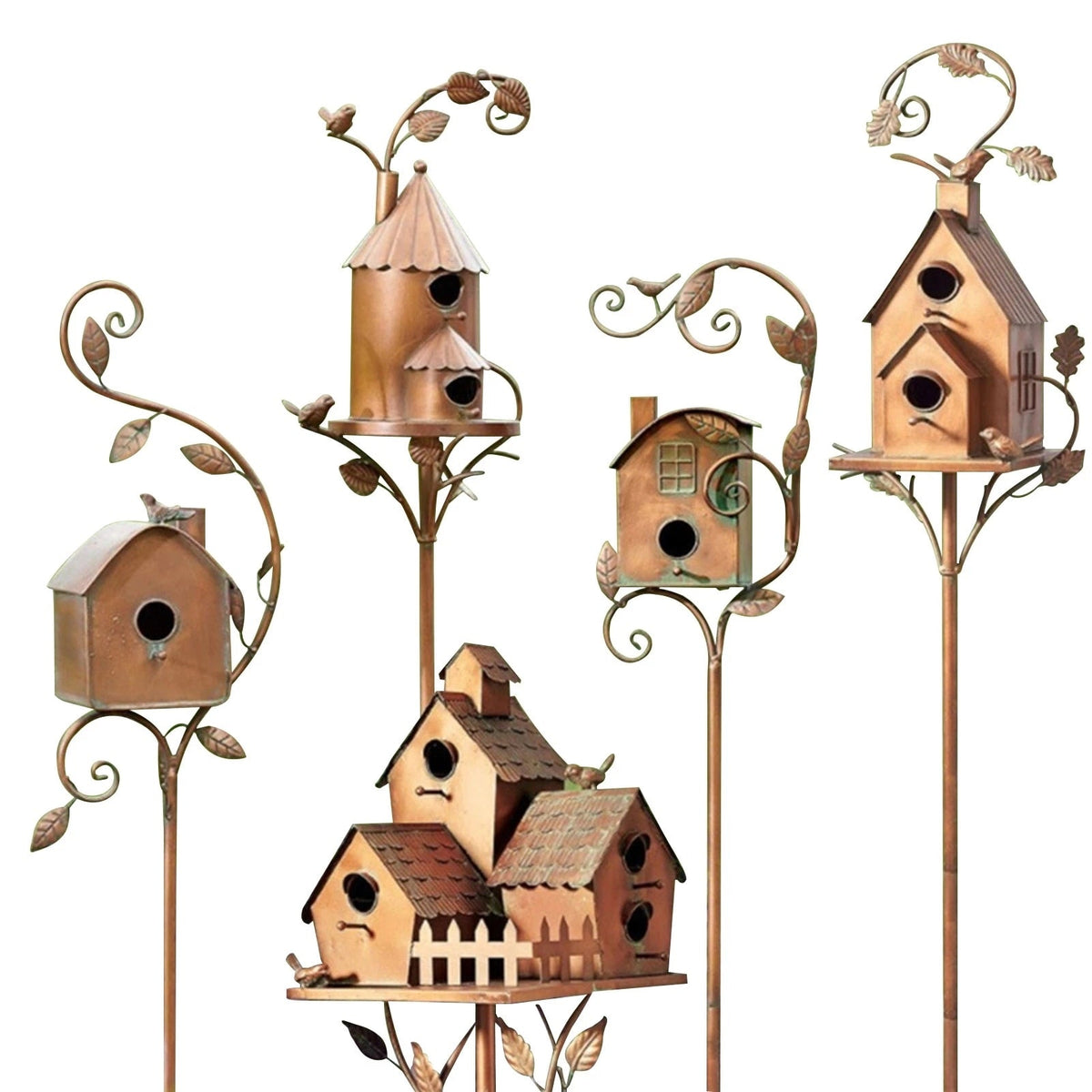 Metal Birdhouse on Garden Stake with Artistic Design for Garden Terrace Balcony | Sansoti
