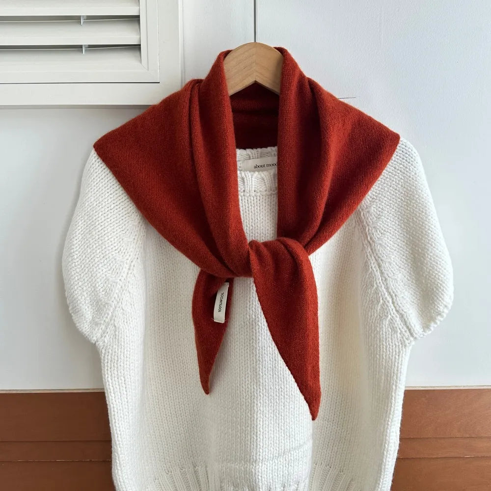 Gebreide Wollen Omslagdoek Driehoek 60x130 cm Wintersjaal Dames Effen Warme Hoofddoek Herfst Winter Accessoire | Sansoti