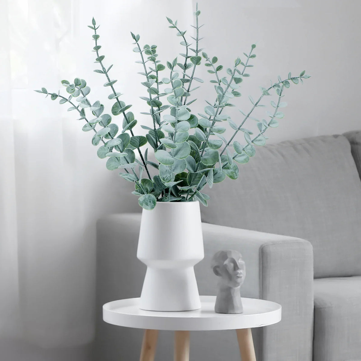 Kunstzweig Eukalyptus Grün Natur – Dekorativer künstlicher Eukalyptuszweig für Vase – Botanisches Arrangement Accessoire 41 cm | Sansoti