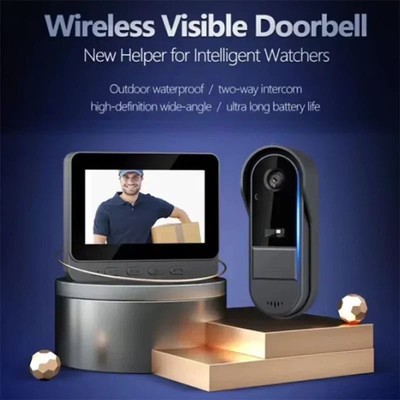 Wireless Video Doorbell with 4.3-inch Screen Night Vision 170° HD Intercom Waterproof for Home Security | Sansoti