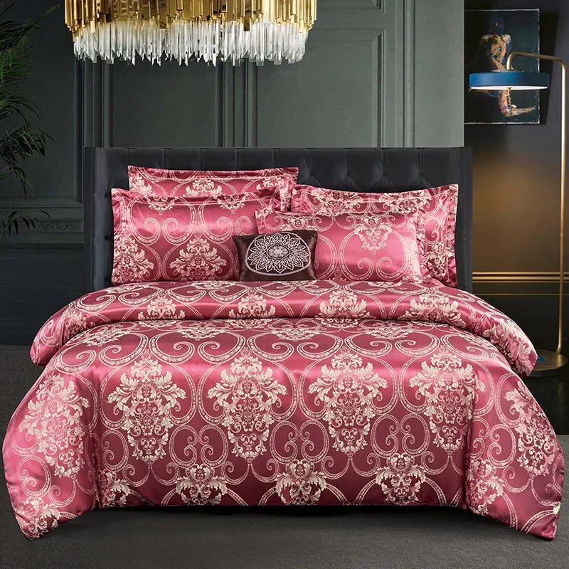 Satijnen Jacquard-Bettbezug-Set 220x240 für zwei Personen, Sommerbettwäsche, luxuriöser Bettbezug für das Schlafzimmer | Sansoti