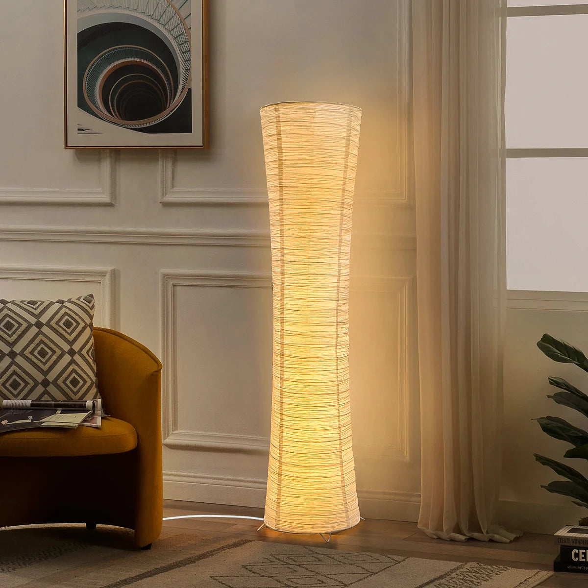 Floor Lamp Paper Japandi Cylinder Standing Lamp Warm Light Minimalist | Sansoti