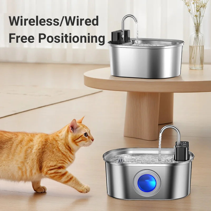 Draadloze Drinkfontein voor Katten RVS 3.2L Met Filter Oplaadbaar Stil Waterdispenser Huisdier Drinkbak | Sansoti