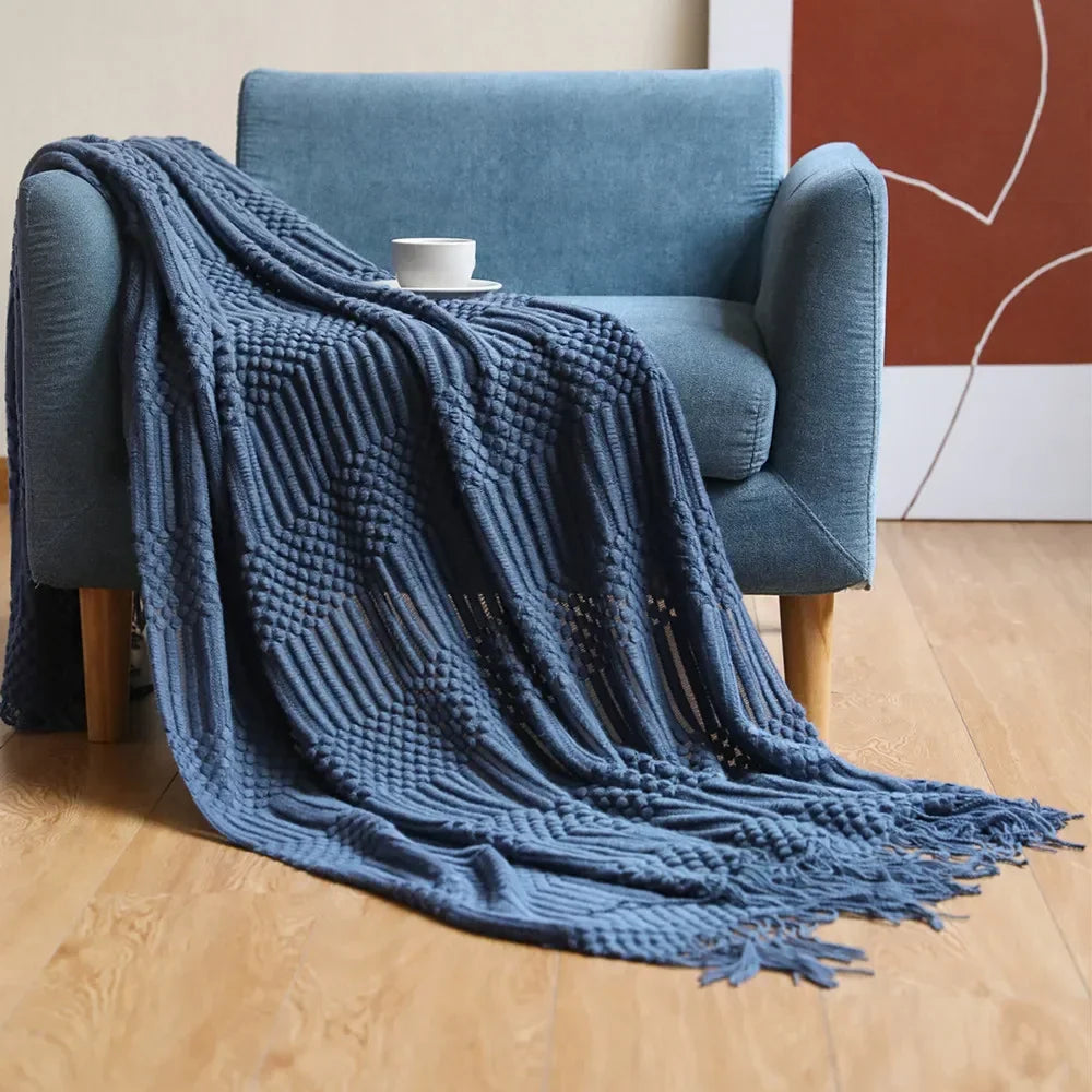 Knitted Acrylic Throw, Soft and Warm, Scandinavian Pattern, Sofa Blanket, Bedroom and Living Room Decorative Blanket | Sansoti
