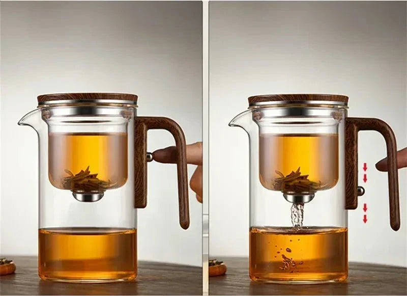 Glass Teapot with Magnetic Filter System 520ml-720ml Borosilicate Glass Removable Strainer Wooden Handle Loose Tea Infuser Coffee Pot | Sansoti