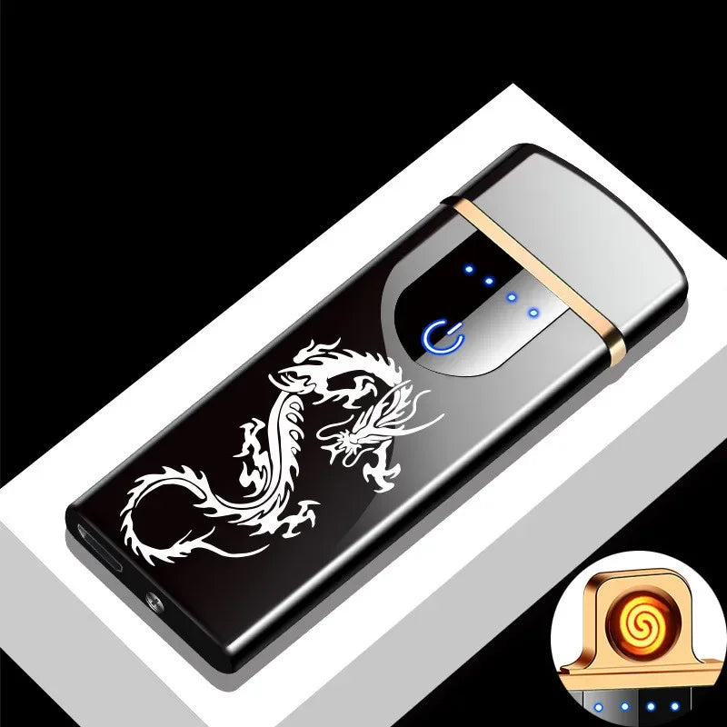 Electronic Plasma Lighter USB Rechargeable Windproof Metal Blue For Candles Pipes Mosquito Coils Double Arc Touch Sensor LED Display | Sansoti