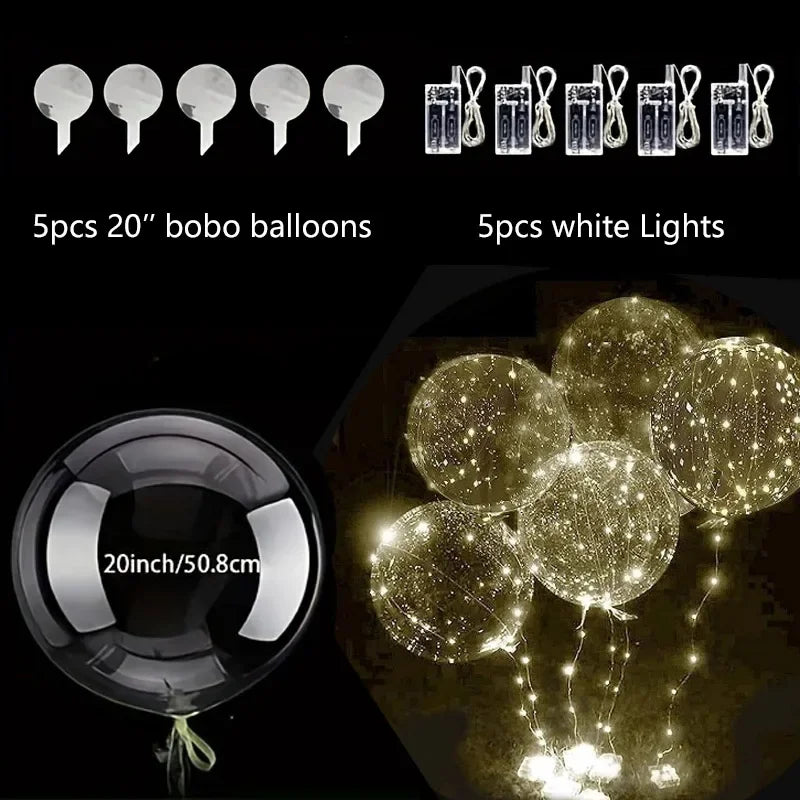 Transparente Partyballons mit LED-Beleuchtung 50 cm, 5 Stück, Lichterketten, Partydekoration, Veranstaltungen | Sansoti