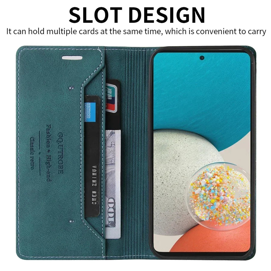 Leren Portemonnee Telefoonhoes met Magnetische Sluiting en Kaarthouder voor Galaxy A- en S-serie Smartphones | Sansoti