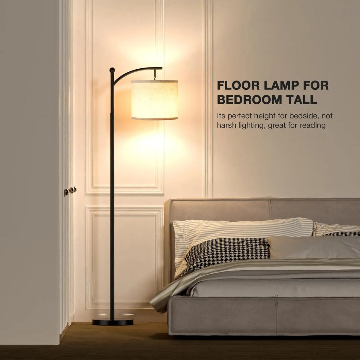 Bogen-Stehlampe mit Stoffschirm 3 Lichtfarben LED Modern Wohnzimmer | Sansoti
